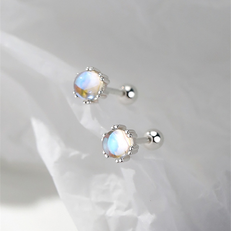 S925 Silver Moonstone Stud Earrings for Women Twist Screw Hypoallergenic Ear Jewelry