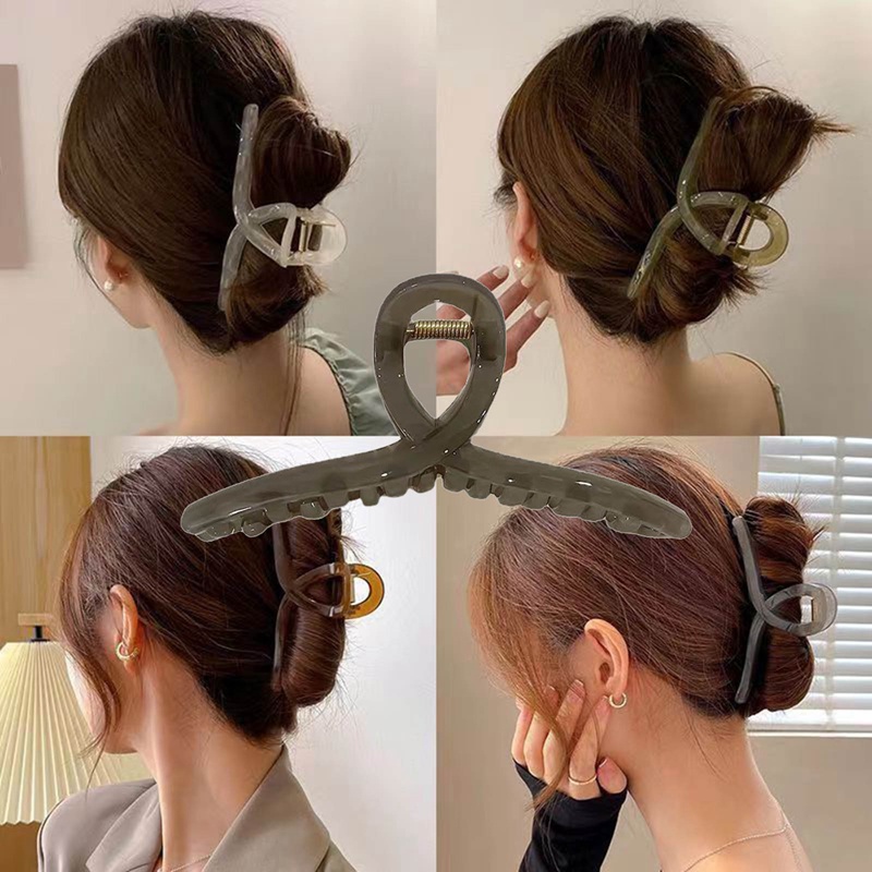 Oversized Hairpin 13CM Plat Akrilik Klip Rambut Perempuan Oversized Elegan Temperamen Hiu Klip Kembali Kepala Hairpin Head