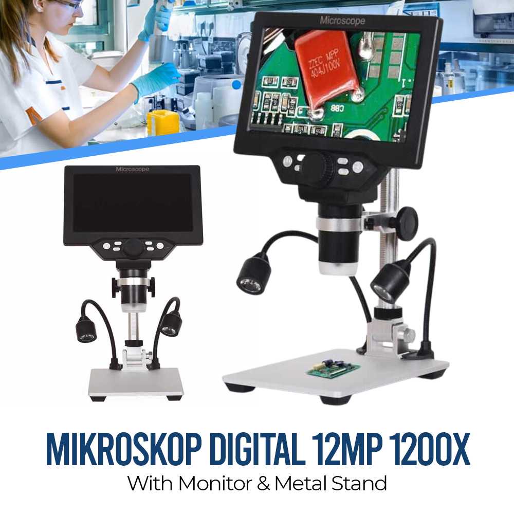 (BISA COD) FTIHSHP  Mikroskop Digital 12MP 1200X with Monitor &amp; Metal Stand - G1200