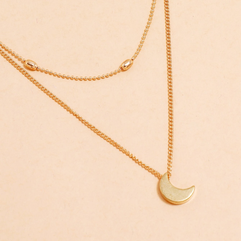 Individualized Fashion Gaya Sederhana Berlapis Ganda Bulan Sabit Liontin Kalung Wanita Rantai Tulang Selangka