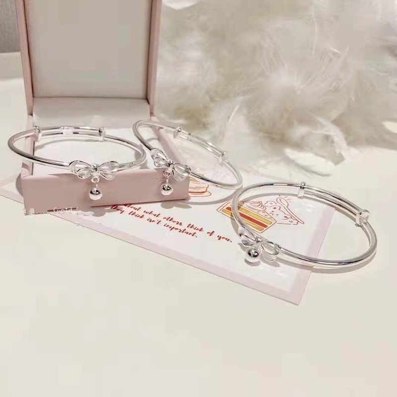 Trendy Princess Bowknot Bangle Dengan Liontin Lonceng/Adjustable Gelang Busur Warna Silver/Aksesoris Perhiasan Pesta Wanita