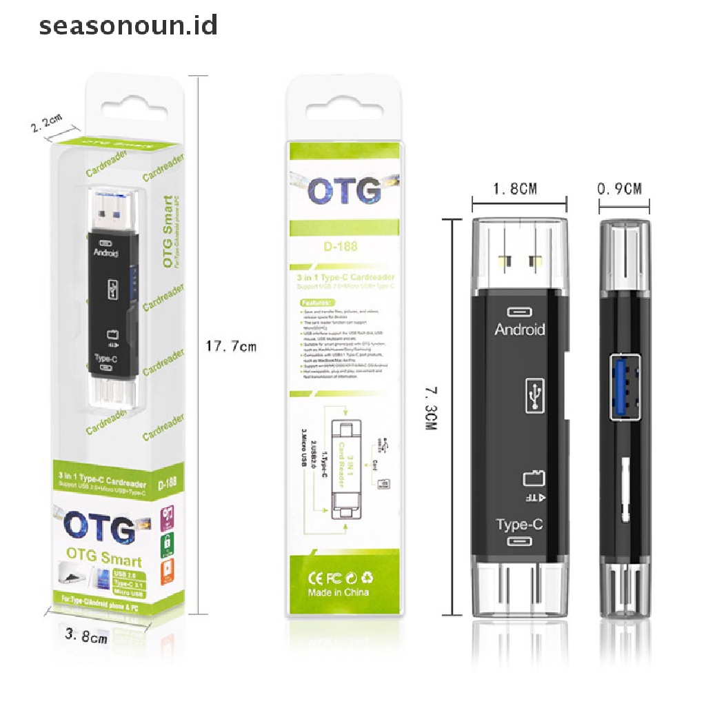 Seasonoun Telepon Ekstensi Komputer Header Aksesoris Adaptor Pembaca Kartu OTG Universal Kecepatan Tinggi 5in1 Usb 2.0 Tipe C/Usb/Micro Usb/Tf/SD Memory Card Reader.