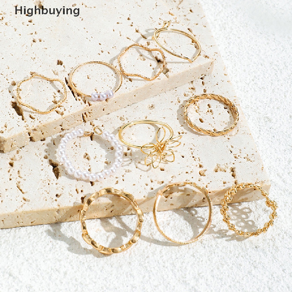 Hbid Bohemian Gelombang Bunga Cincin Set Untuk Wanita Vintage Geometris Mutiara Kupu-Kupu Rantai Logam Knuckle Rings Glory