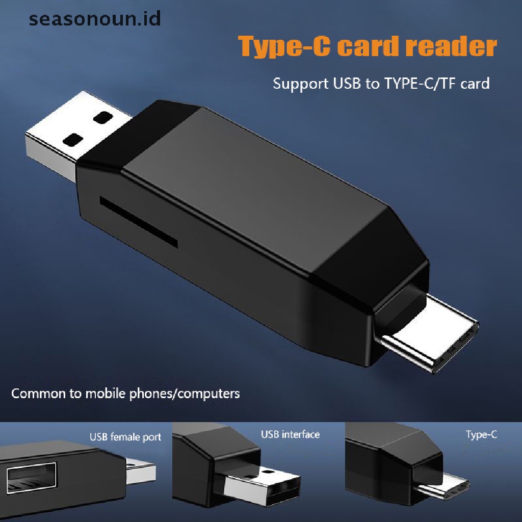 Seasonoun Mini USB2.0 Type-C Card Reader Pembaca Kartu Dengan Antarmuka USB Untuk Komputer Telepon Smart Memory Cardreader.