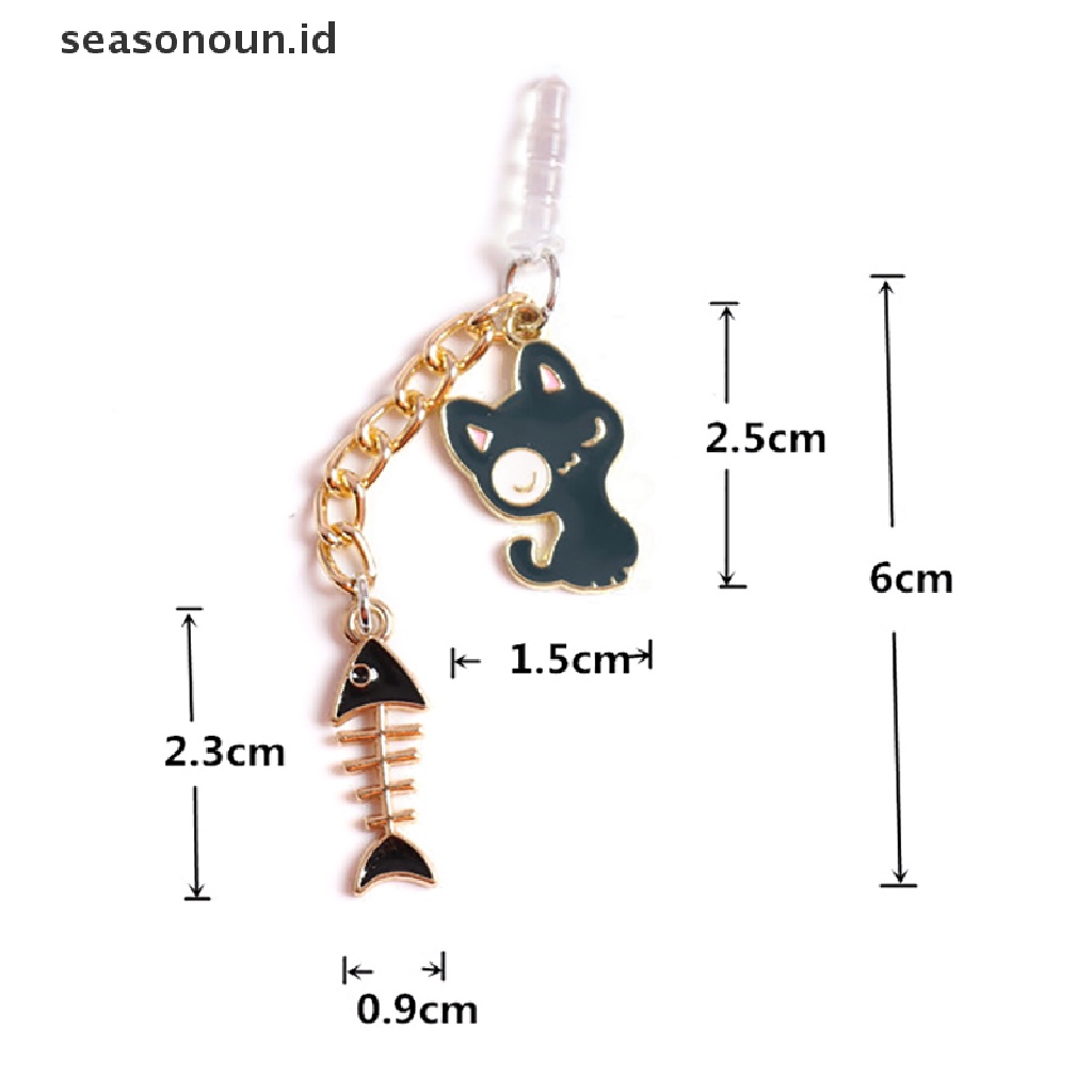 Seasonoun Liontin Colokan Debu Lubang Headphone Ponsel Kucing Bunga Dan Putih.