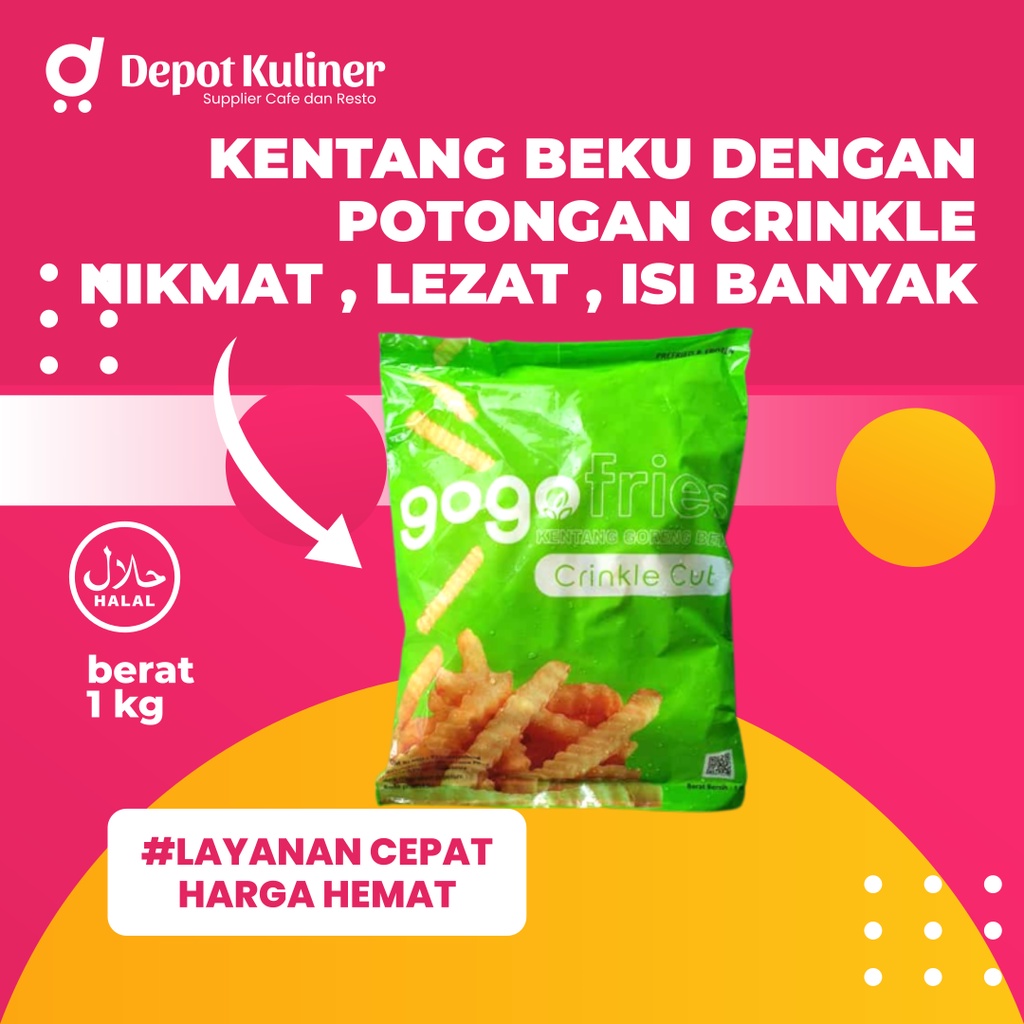 Kentang Gogo 1kg bentuk Crinkle Cut Fries