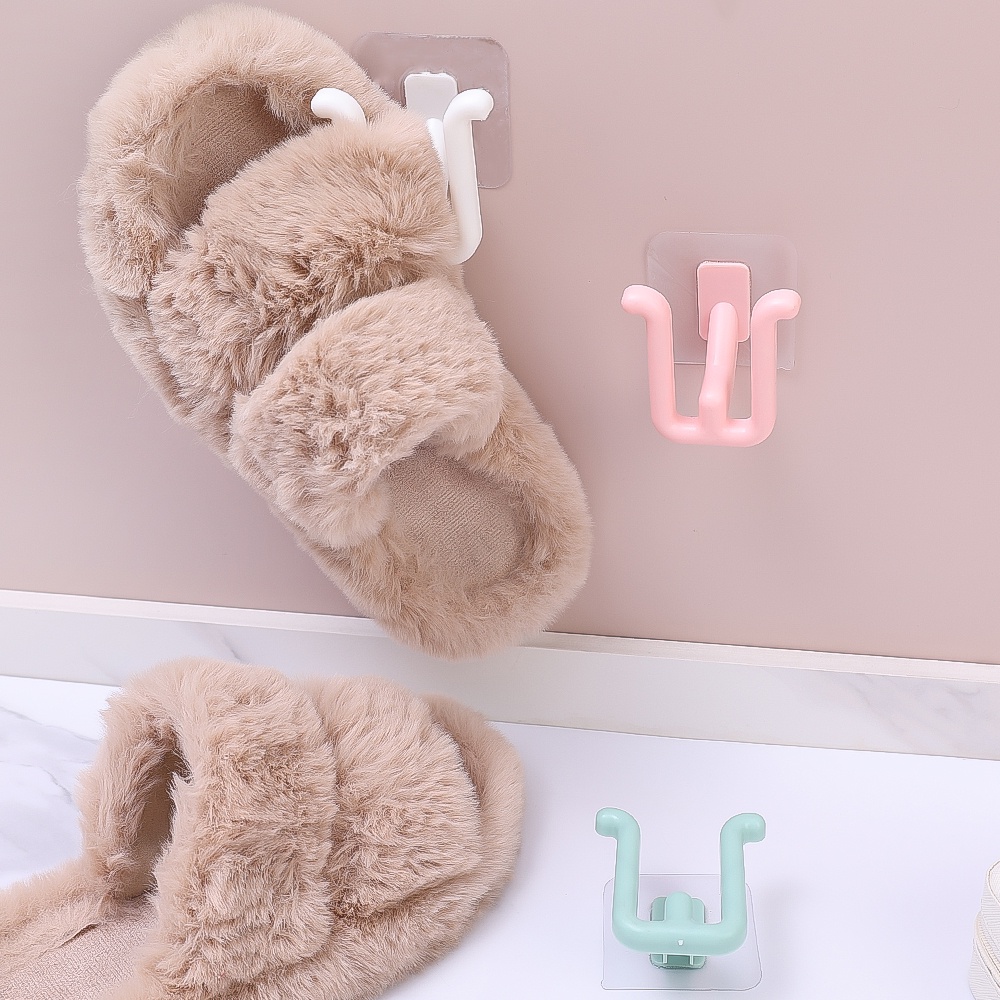 [Harga Grosir] Gantungan Kunci Kalung Handuk Rak Saluran Sandal Tempel Dinding Kuat Bantalan Organizer Alat Barang Hemat Tempat Finishing Rak Dua Slot Hook Gantungan Sepatu