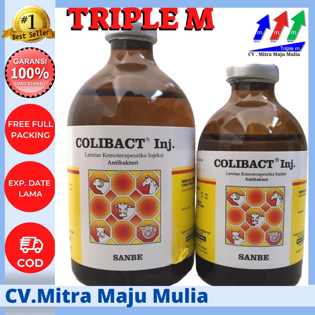 Colibact injeksi 50ml 100 ml Obat Antibiotik Hewan Diare Batuk Pilek Sanbe