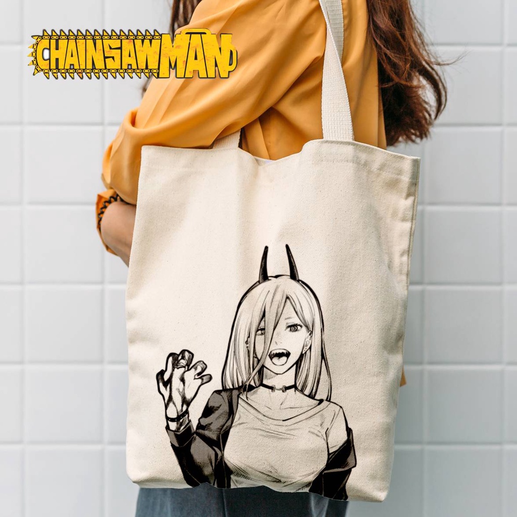 Totebag Anime Chainsaw man Power Tote bag premium Totebag zipper totebag velcro Termurah tote bag resleting