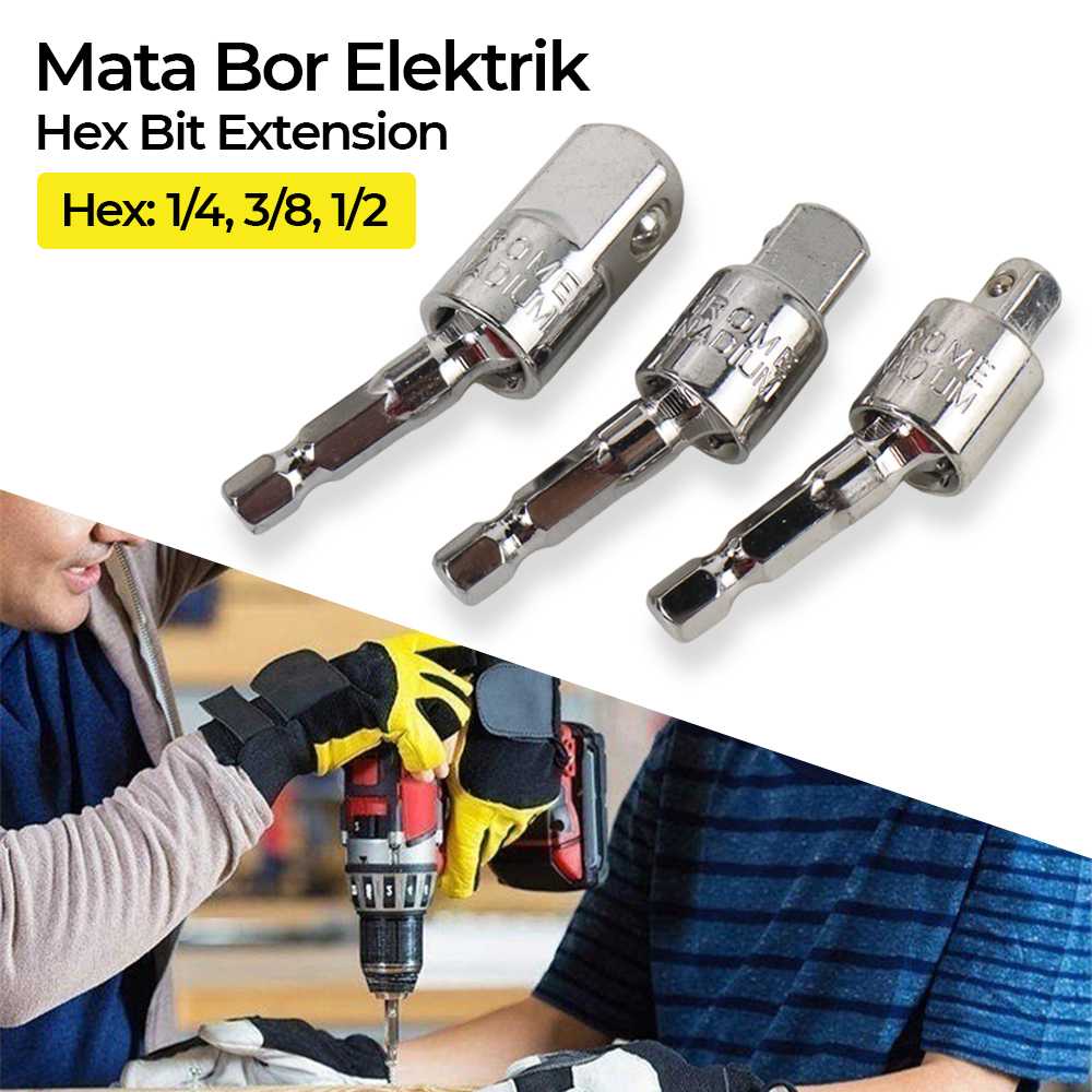 (BISA COD) FTIHSHP Tuosen Mata Bor Elektrik Adapter Extension Bits Hex 1/4 3/8 1/2 3 PCS