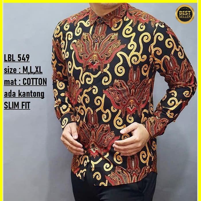 KEMEJA PRIA BATIK LENGAN PANJANG HEM BAHAN KATUN HALUS 40S LBL 549 MEWAH PREMIUM BAJU ELEGANT SIZE M L XL  SKU MS JAKARTA