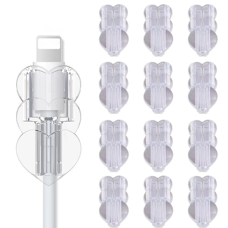 1/5pcs Pack Universal Clear TPU Bentuk Hati Data Cord Holder Case Untuk Ponsel Transparan Pengecas Kabel Winder Bening Cover Klip Pelindung Case