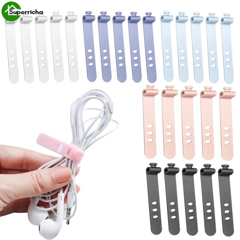 Hot Sale/[Unggulan] Silikon Kabel Data Organizer Cable Fixer Holder Desk Top Cable Wire Fastening Ties Cord Earphone USB Charging Line Management Winder Clip Reusable