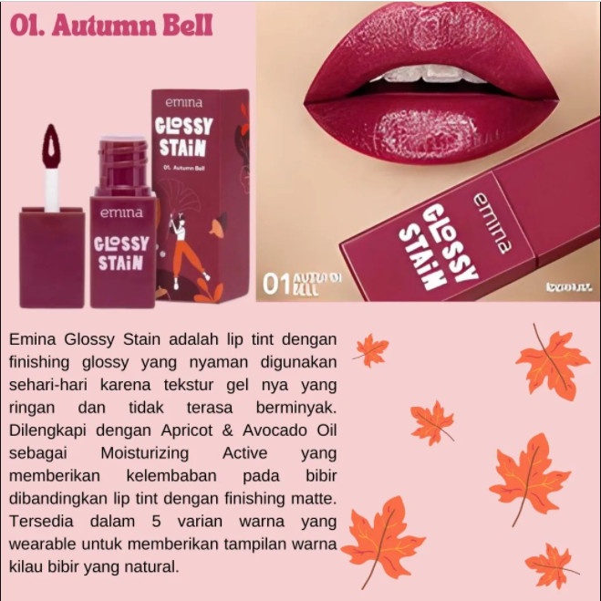 ✿ BISA COD✿ Emina Glossy Stain Lip Tint Gloss 3g - 01 Autumn Bell