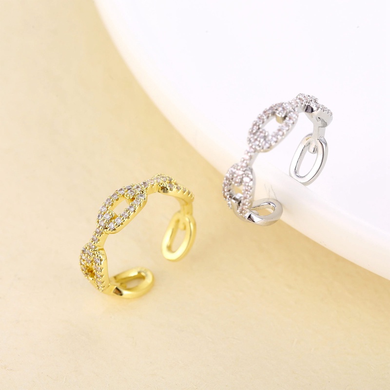 Klasik Twist Chain Open Rings Untuk Wanita Zirkon Geometris Twist Wrapped Couple Ring Pernikahan Perhiasan Aesthetic