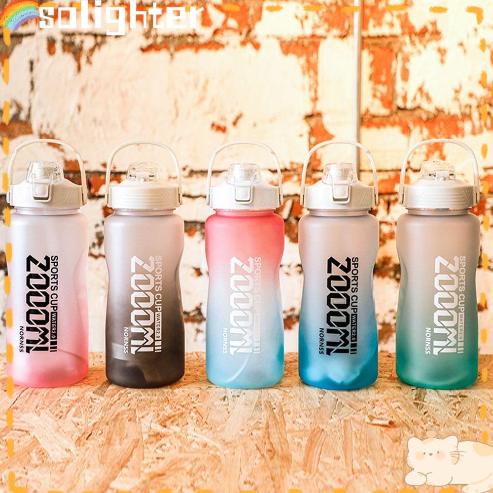 Solighter 2000ML Botol Air Kapasitas Besar Frosted Sedotan Fitness Jugs