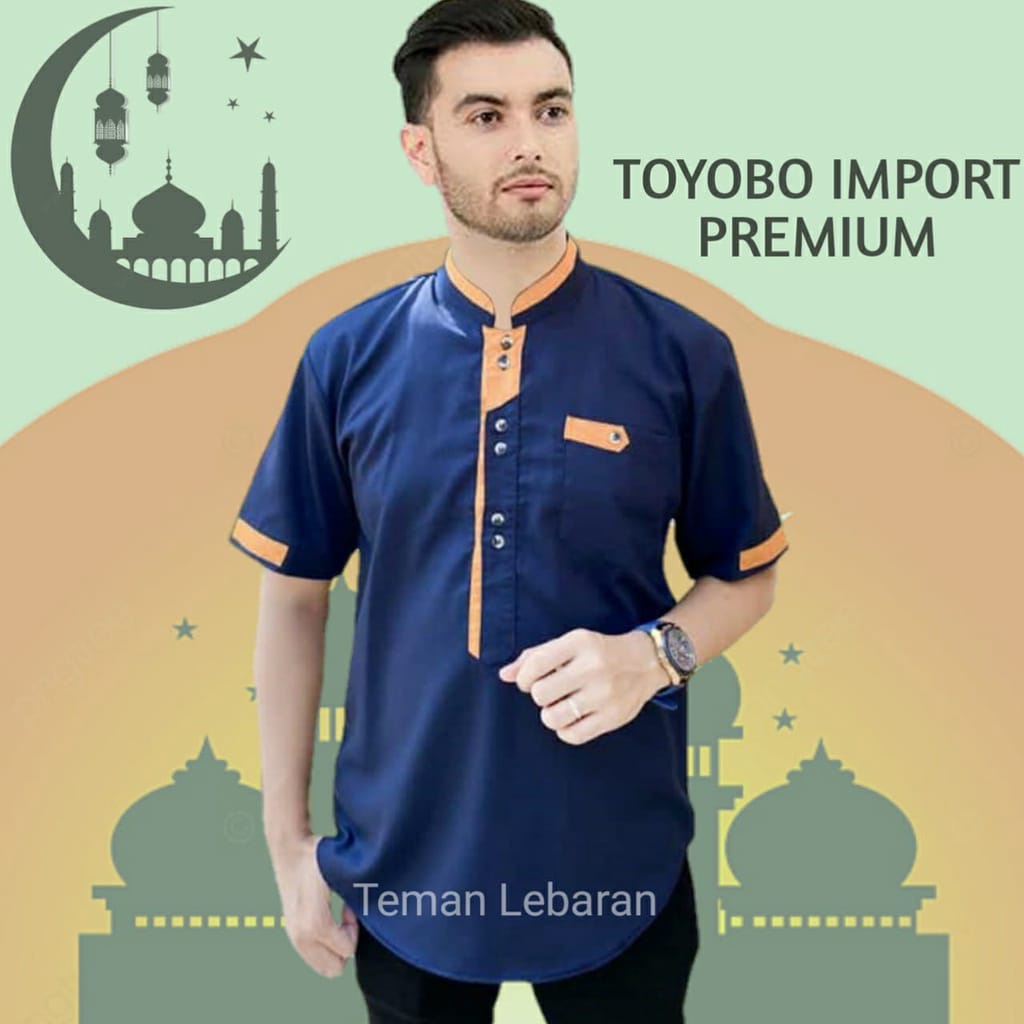 Baju Koko Pria Dewasa Lengan Pendek Muslim Kurta Pria Muslim Katun Toyobo Premium Murah Terbaru berkancing hitammm premiium