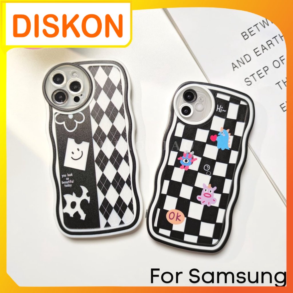 Softcase Casing Case Gelombang Motif Monster Papan Catur Lucu For HP SAMSUNG A11 M11 A12 4G M12 A03 