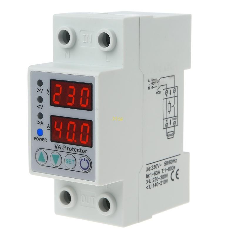 Btsg Professional 63A Din Rail Adjustable Over Voltage &amp; Under Voltage Protective Device Bahan ABS Digunakan Untuk Industria