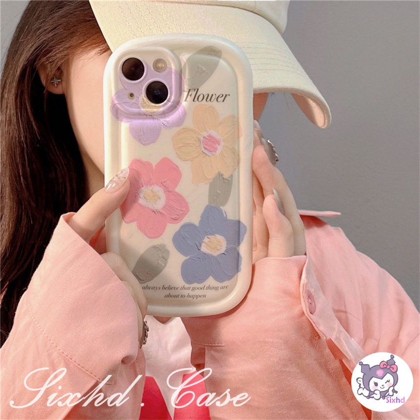 Compatible For iPhone 14 13 12 11 Pro Max SE2020 X Xr Xs Max 8 7 6 6s Plus Simple AirBag Clear Case Ins Oil Painting Flowers Soft Camera Lens Protection Cover