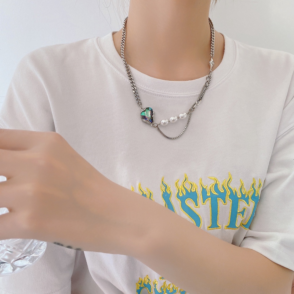 Niche Desain Kalung Mutiara Cinta Laser Tidak Teratur Sederhana ins Gaya Keren Kalung High-End All-Match