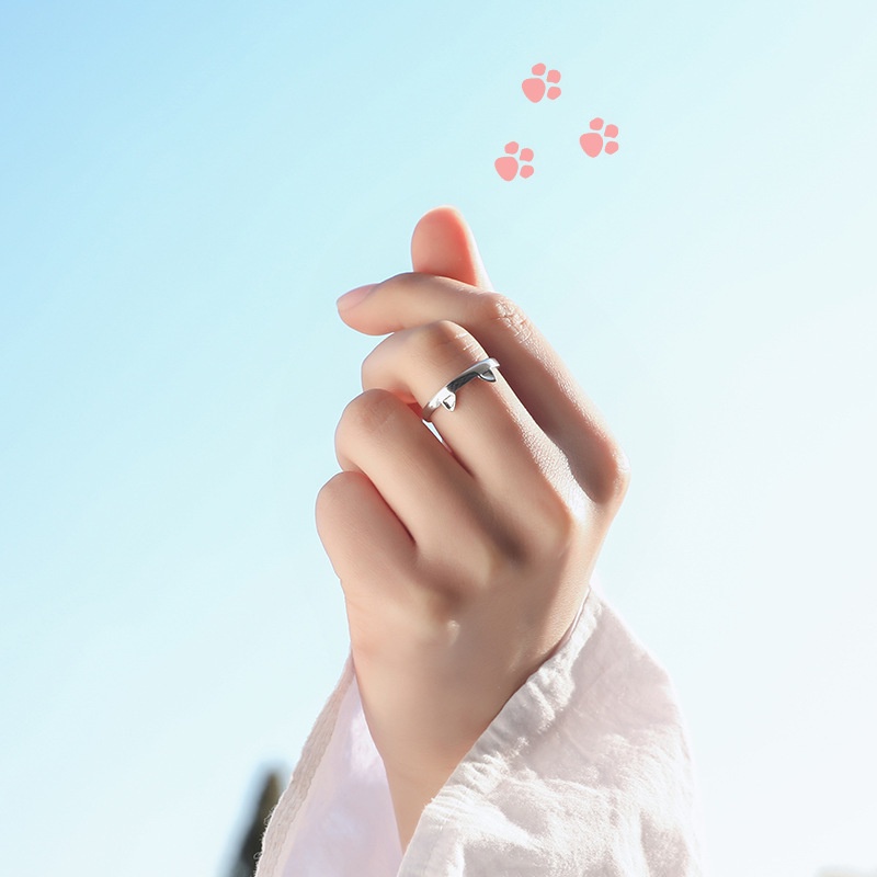 Minimalis Lucu Kitty Telinga Kucing Cakar Cincin Pesta Ulang Tahun Festival Hadiah Kreatif Mode Cat Paw Adjustable Open Finger Ring Cincin Pasangan Pernikahan Sederhana Pria Wanita