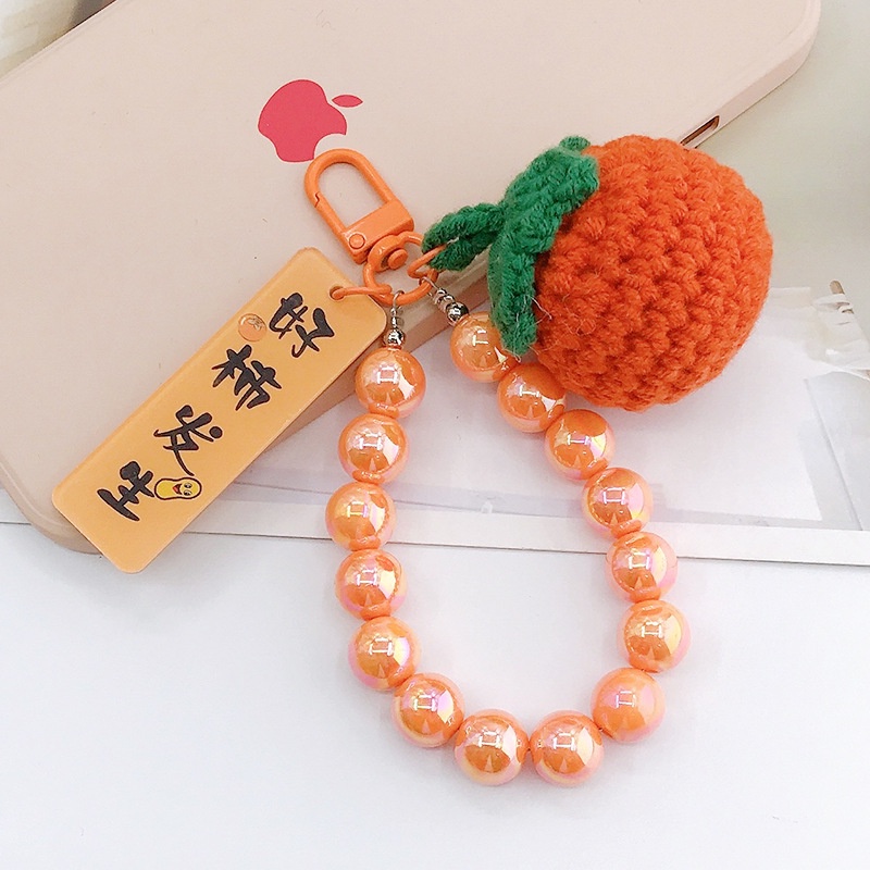 Handmade 3D Rajut Buah Putri Duyung Beruntung Warna Solid Manik-Manik Bulat Rantai Liontin Gantungan Kunci Universal DIY Aksesoris Untuk Semua Telepon Bluetooth Earphone Kasus