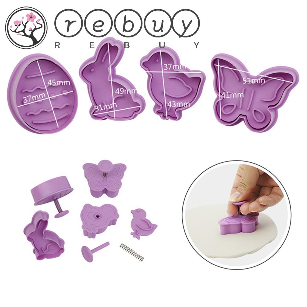 REBUY 4pcs/Set Press Stamp Dough Baking Tools Cookie Cutter Fondant Kitchen Animal Pastry Plastic Cartoon Biscuit Mold