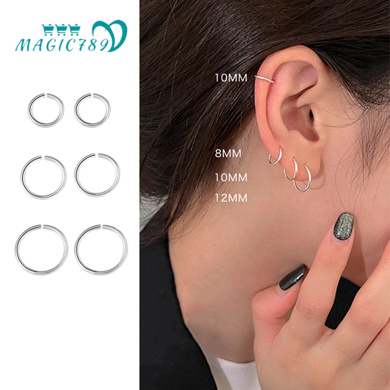 Magic789 1Pair Chic Silver Small Hoop Earrings for Women Girls Fashion Lip Nose Ring Jewelry