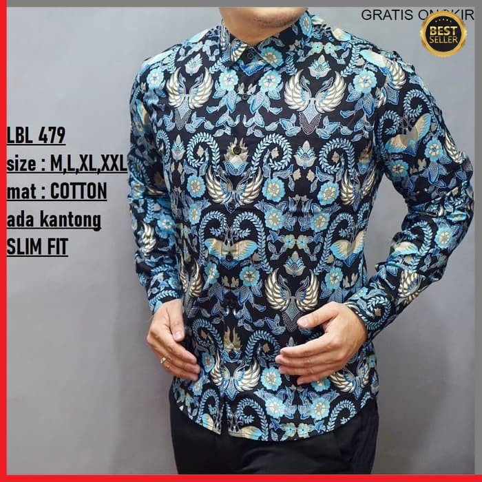 KEMEJA PRIA BATIK LENGAN PANJANG HEM BAHAN KATUN HALUS 40S LBL 479 BAJU MODERN MEWAH SLIMFIT SLIM FIT BY JAKARTA