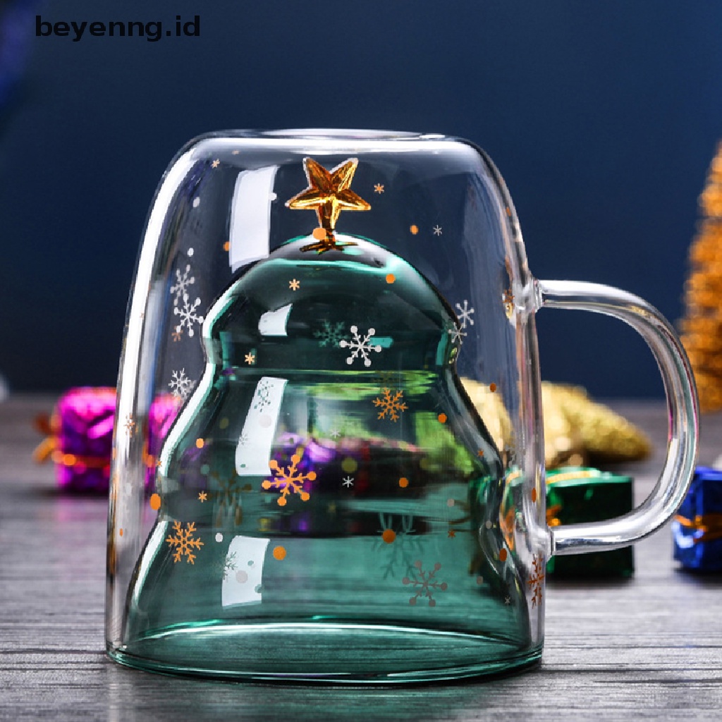 Beyen 300ml Christmas Tree Gelas Ganda Cangkir Air Mug Susu Cangkir Kopi Hadiah Natal ID