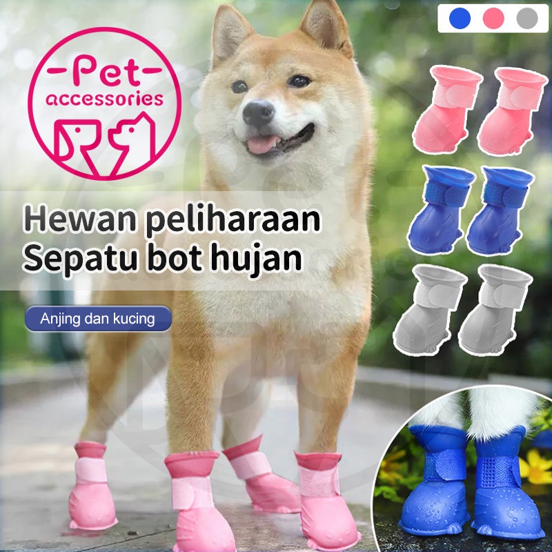4 Pcs Sepatu Anjing Poodle Karet Anti Air Sepatu Kucing Sepatu Hewan