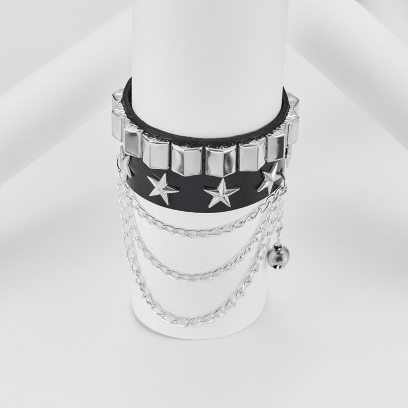 Cinta Gelang Hot Punk Harajuku Gelang Hitam Kulit PU Bar Goth Dapat Disesuaikan Perhiasan Hati