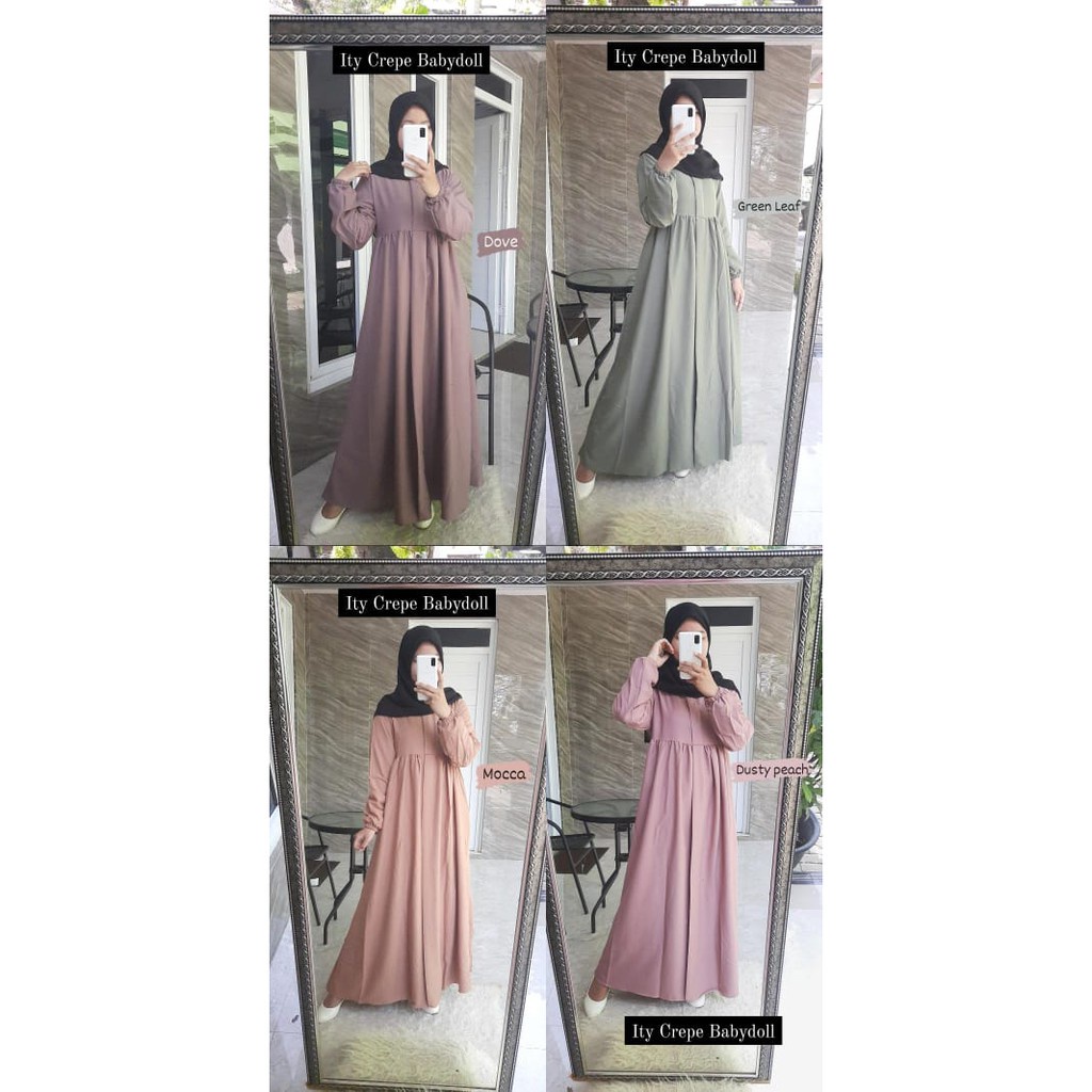 Tren Baju Muslim Dress Babydoll S Xxxl Ity Crepe Basic Gamis Polos Seri 1 Terlaris / Raya Dress By A