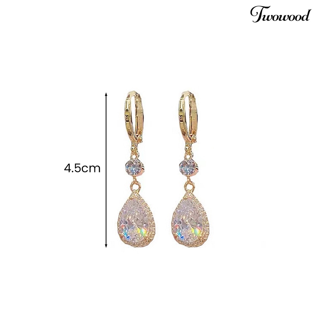 Twowood 1pasang Menjuntai Anting-Anting Tetesan Air Liontin Elegan Emas Hypoallergenic Berkilau Berlian Imitasi Wanita Anting-Anting Fashion Perhiasan