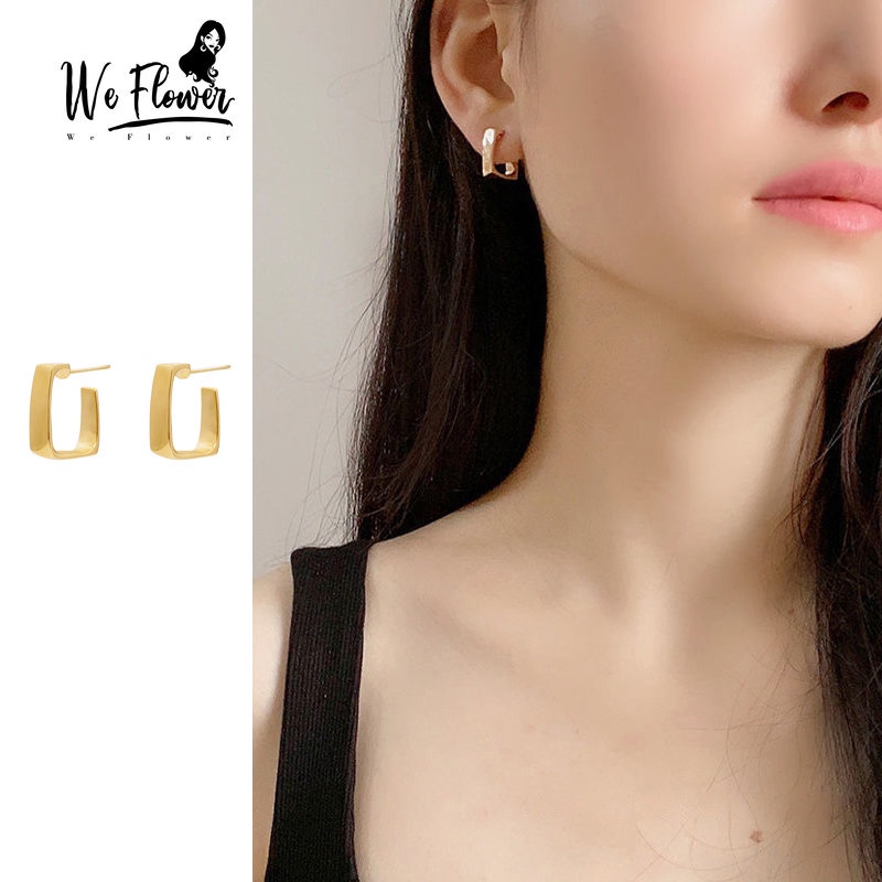 We Flower Chic Geometric Gold Square Hoop Earrings for Women Stylish Ear Jewelry