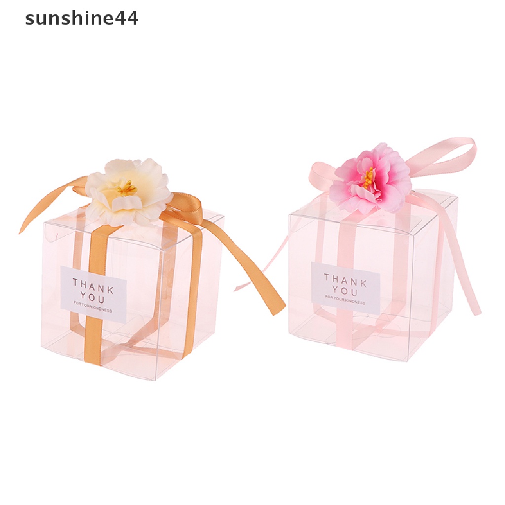 Sunshine 5Pcs Thank You Tas Kado Transparan Pita Bunga Artificial Souvenir Pernikahan ID