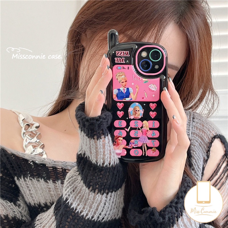 IPHONE Casing Bentuk Ponsel Kepribadian Retro Kreatif Kompatibel Untuk Iphone7 8 Plus11Xr13 14 12 11 Pro MAX X XS MAX SE 2020 Kartun Gadis Perempuan Barbie Lembut TPU Cover