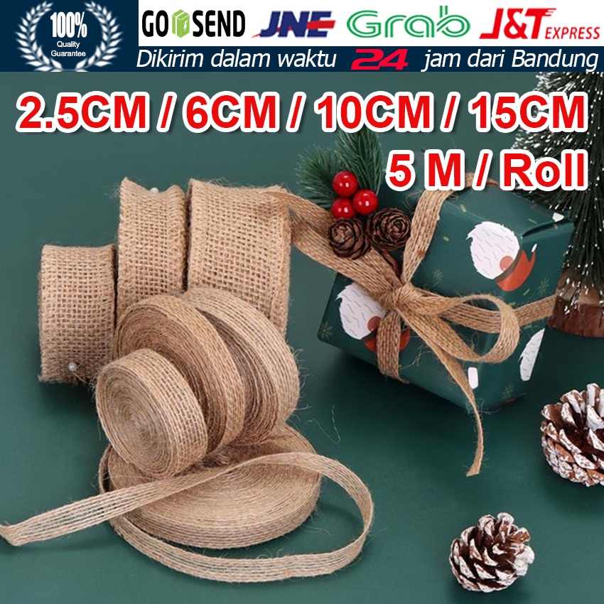 5M/Roll  Pita Goni Polos Burlap Ribbon-Jute Ribbon Florist Wrapping Rustic Pita Kemasan Kotak Hadiah