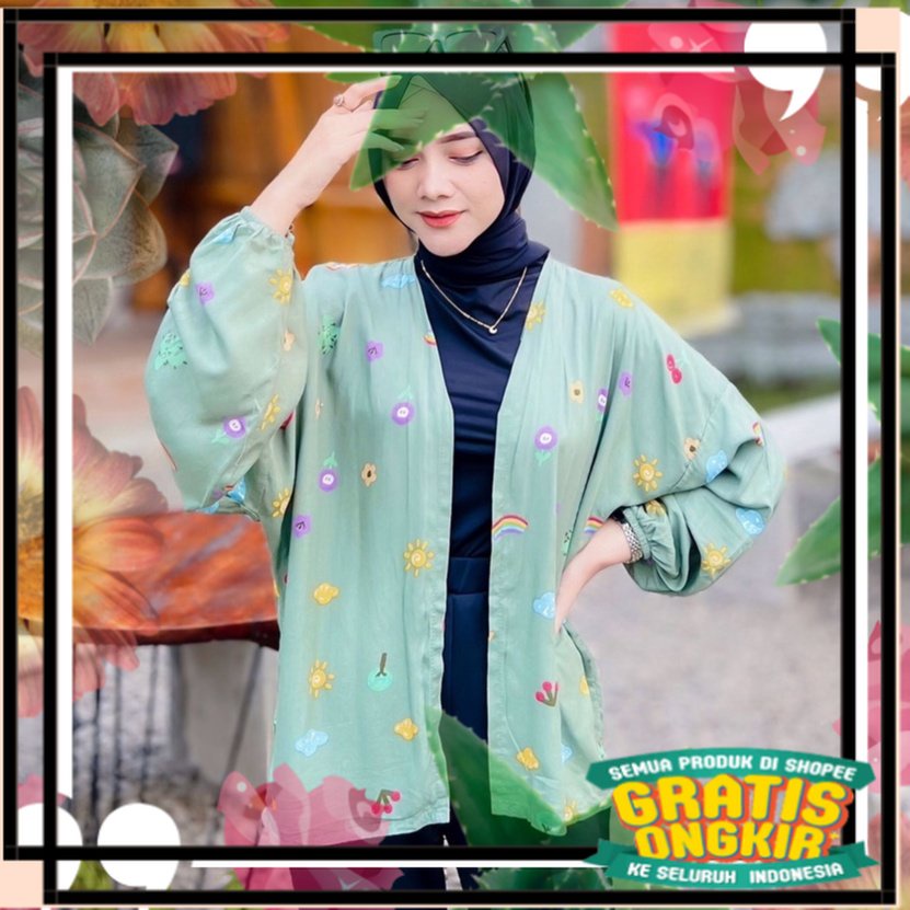 Original KIYOWO rainbow outer motif katun / babypink