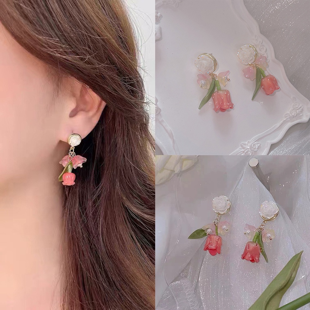 Temperate Pink Rose Earring Ins Earrings Stud Light Luxury Zircon Party Wedding Earing Women Jewelry Accessories