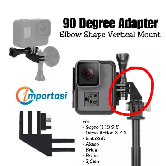 Elbow Mount 90 Degree Vertical Adapter Gopro 8 9 10 11 Osmo Action 3