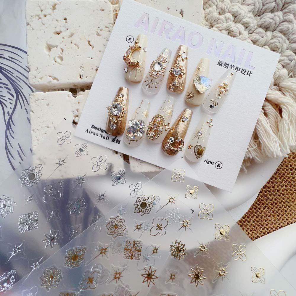 Mxbeauty Stiker Kuku Bohemia Fashion Emas Perak Bulan Bronzing Dekorasi Kuku Bohemia
