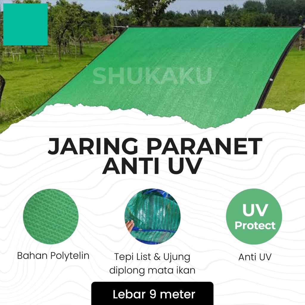 Paranet hijau Lebar 9 Meter Jaring Tanaman Anti Panas Matahari / Shade Net