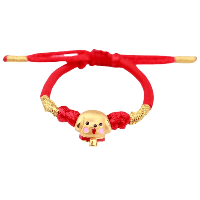 Goldkingdom Fashion Perhiasan Aksesoris Ready Stock Bayi Gelang Emas Asli Kadar 375 3D Emas Asli Kadar 375 Lao Abrasive Gold Zodiak Puppy Bayi Gelang Pria Dan Wanita Transportasi Manik-Manik Bulan Purnama Hadiah