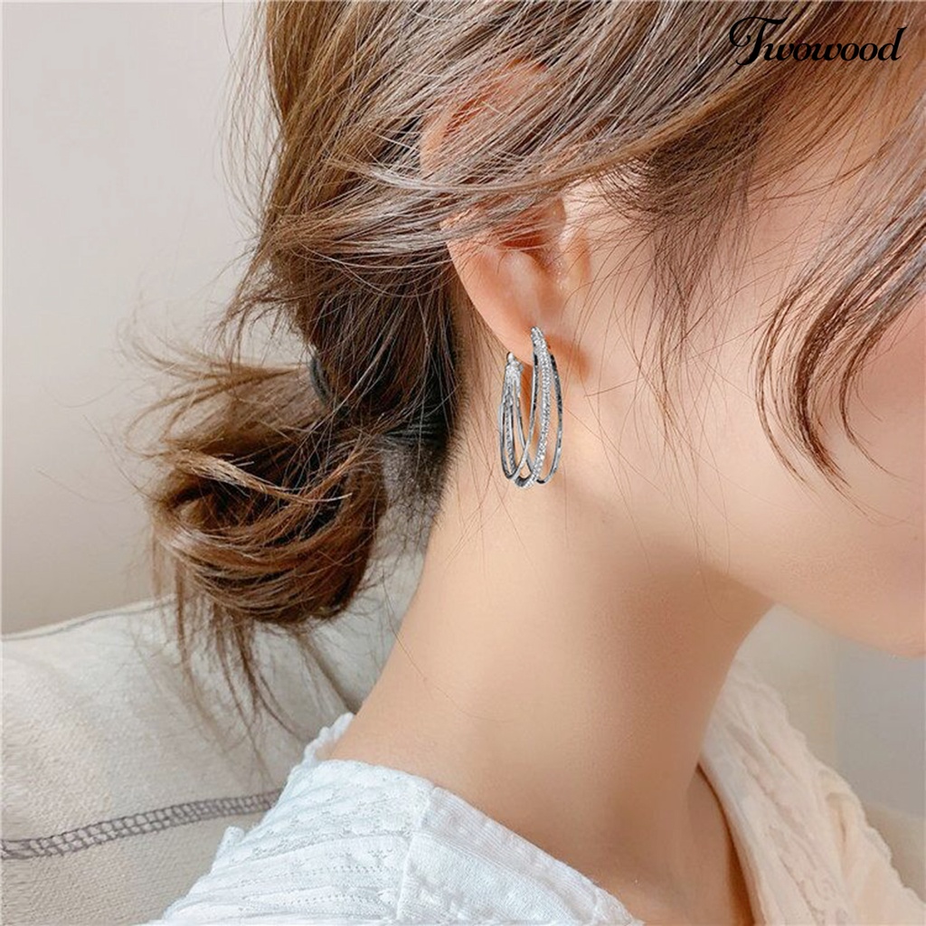 Twowood 1pasang Stud Earrings Ear Wrap Piercing Shiny Minimalis Multiple Hoops Indah Electroplating Dekorasi Hypoallergenic Berlian Imitasi Tindik Cakar Anting-Anting Perhiasan Aksesori