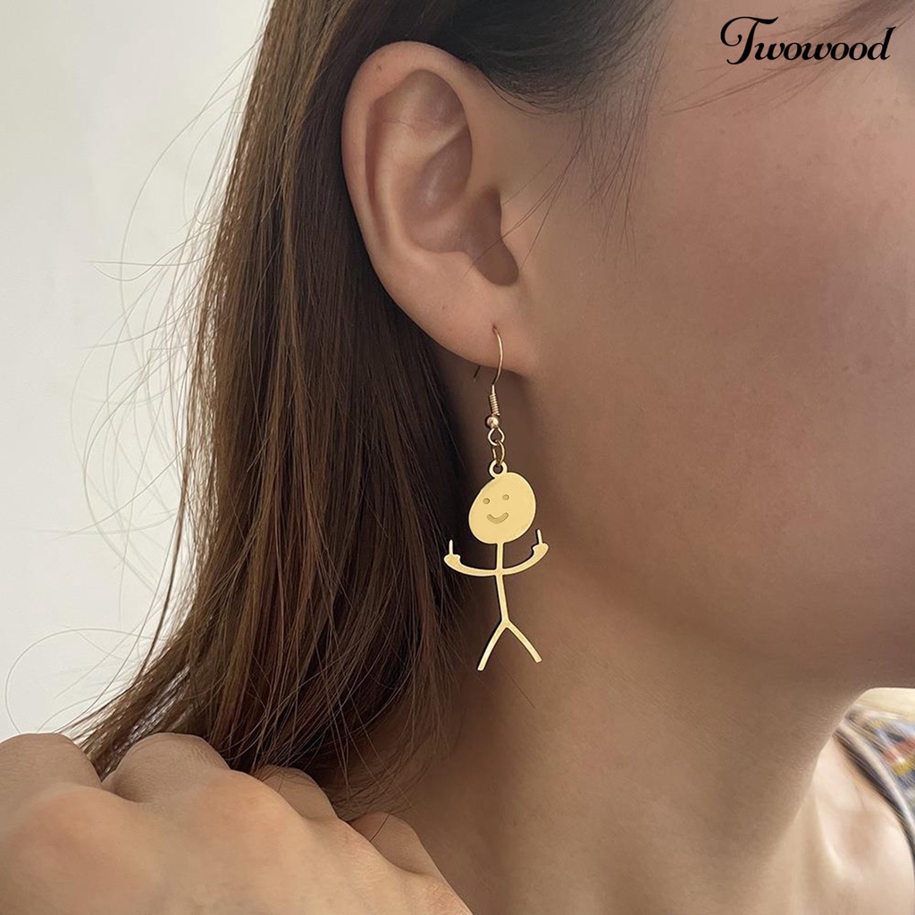 Twowood 1pasang Menjuntai Anting Handmade Geometris Piercing Eye-catching Electroplating Dekorasi Wanita Lucu Punk Stickman Hook Earrings Fashion Perhiasan