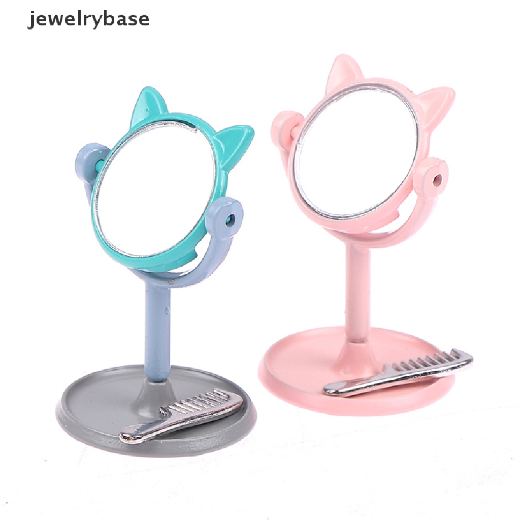 [jewelrybase]1Per12 Makeup Mini Telinga Kelinci Cermin Furniture Untuk Aksesoris Mainan Rumah Boneka Butik