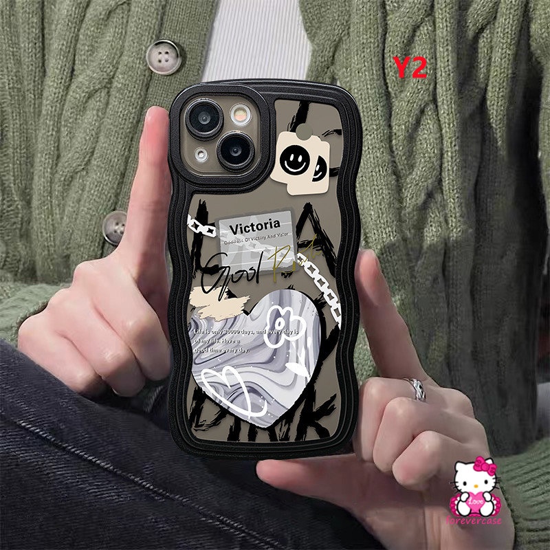 Casing Tpu Lembut Tepi Bergelombang Kompatibel Untuk iPhone 7Plus XR 11 14 13 12 Pro Max X XS Max 8Plus 6s 6 7 14 8 Plus SE 2020 Graffiti Cinta Hati Comme des Garcons Smiley Cover