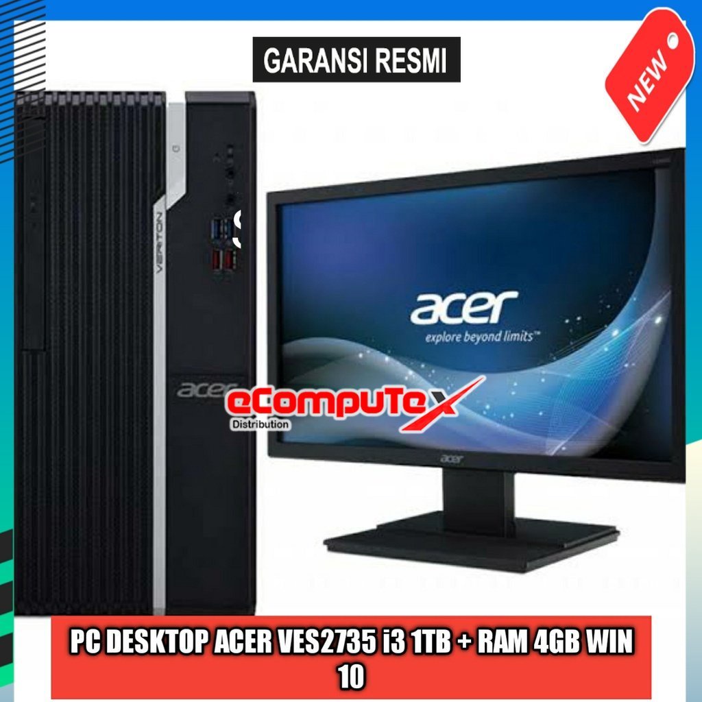 PC DESKTOP ACER VERITON ES2735 CORE i3-8100, 4GB, 1TB, WIN 10 PRO, 19.5 INCH GARANSI RESMI